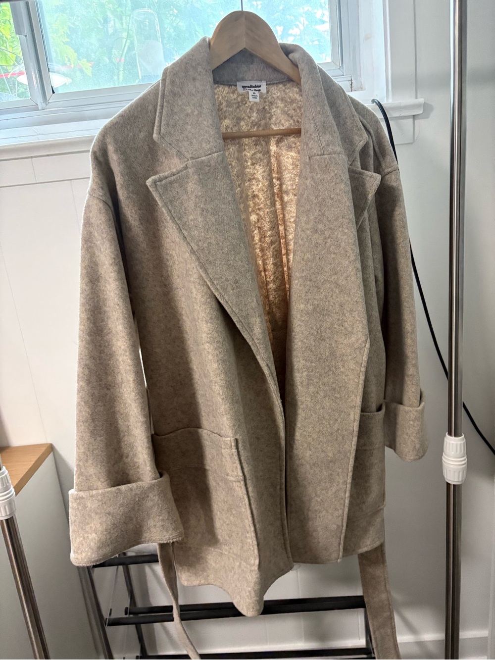 Wrap Coat in Taupe - Women Jackets & Coats